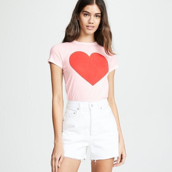 New Chaser Vintage Inspo Red Heart Barbiecore Style Pink Short Sleeve Tee Medium - Picture 2 of 15